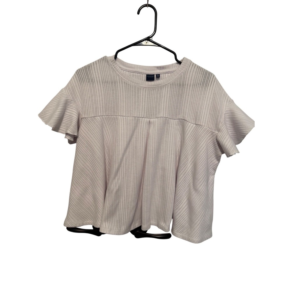 KAARI BLUE Ribbed Flutter Sleeve Top Light Pink Crew Neck Casual Women's Medium